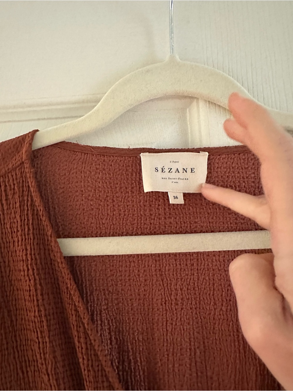 Sezane Long Sleeve Dress in Rust Brown